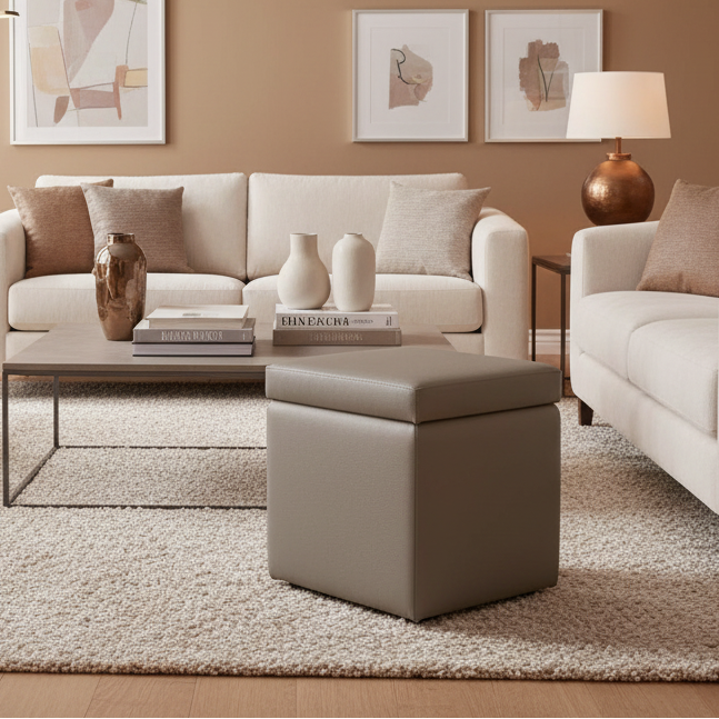 Arketicom Pouf contenitore Ecopelle tortora