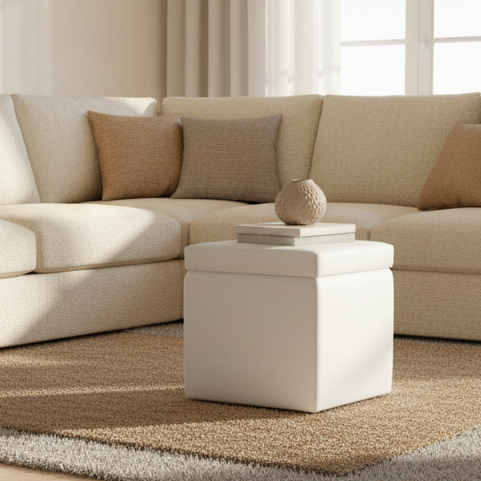 Arketicom Pouf contenitore Ecopelle bianco