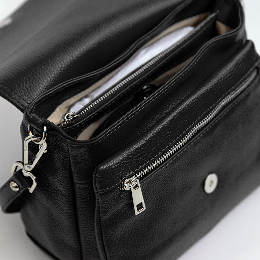 ASIA - Postina multi-scomparto in pelle nero