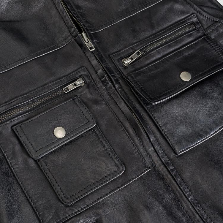 leren bodywarmer heren zwart binnenzak