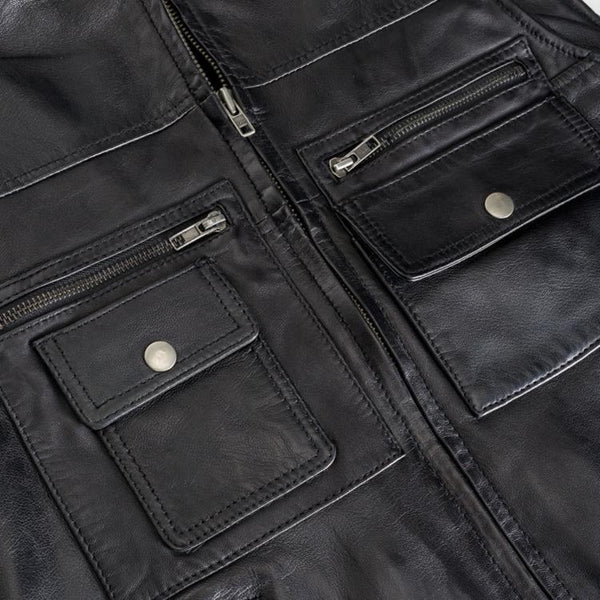 leren bodywarmer heren zwart binnenzak