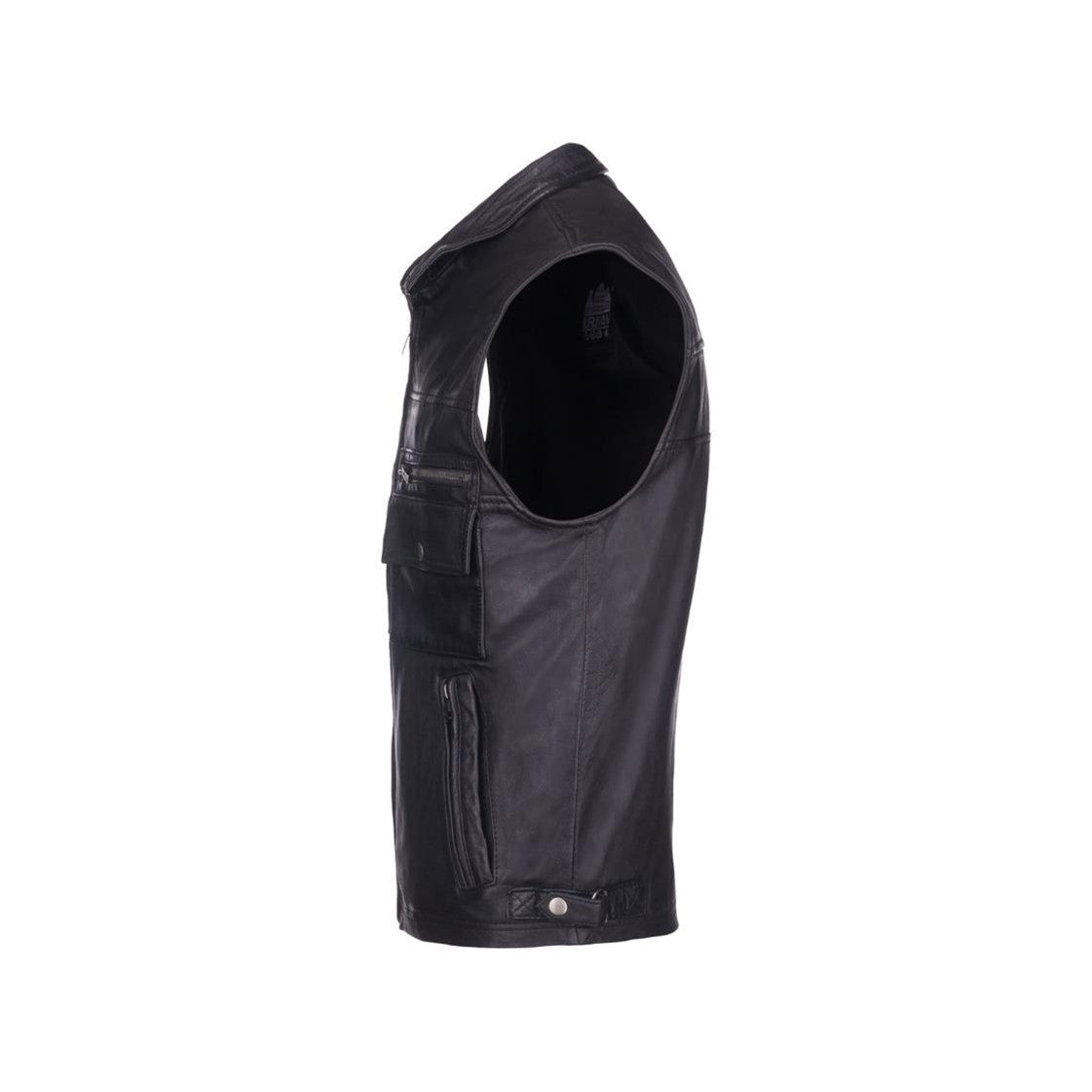 leren bodywarmer heren zwart zijaanzicht