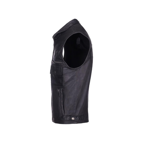 leren bodywarmer heren zwart zijaanzicht
