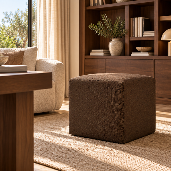 DADO TEX 42, Pouf Poggiapiedi in Cotone con Zip 42x42 h42