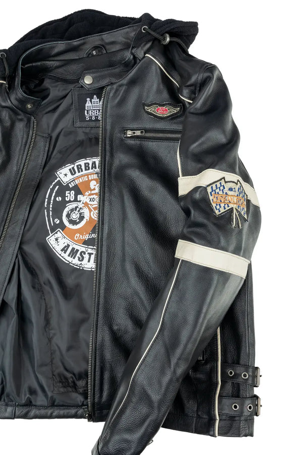 Giacca da uomo in pelle di mucca Austin nera