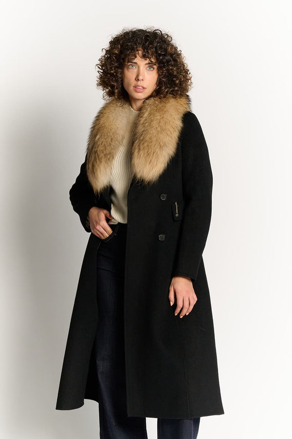 Black Coat with Fur Collar