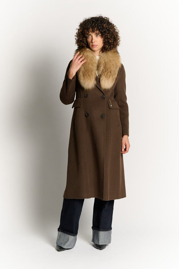 Chocolate Coat with Fur Collar