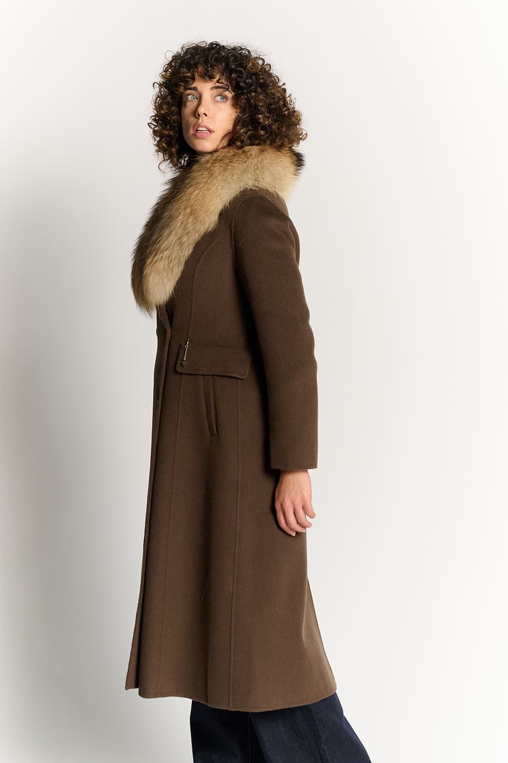 Chocolate Coat with Fur Collar