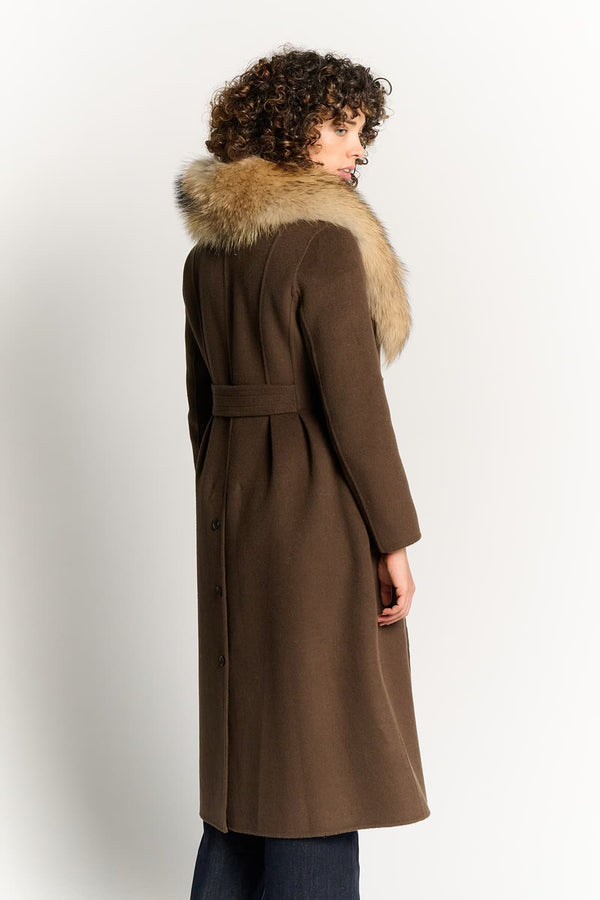 Chocolate Coat with Fur Collar