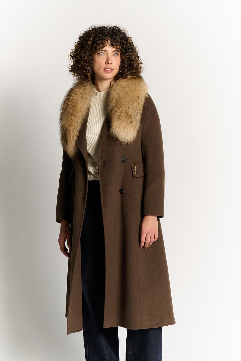 Chocolate Coat with Fur Collar