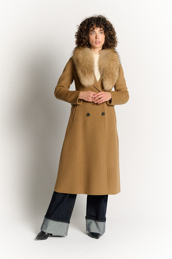 Camel Coat with Fur Collar