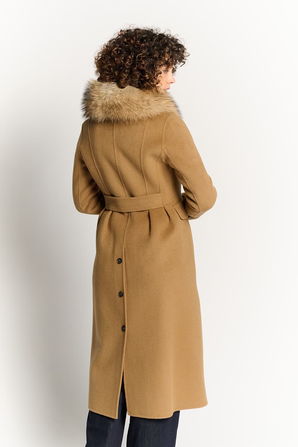 Camel Coat with Fur Collar