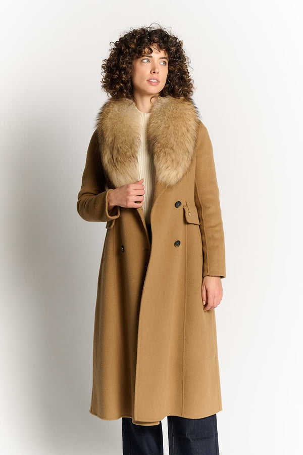 Camel Coat with Fur Collar