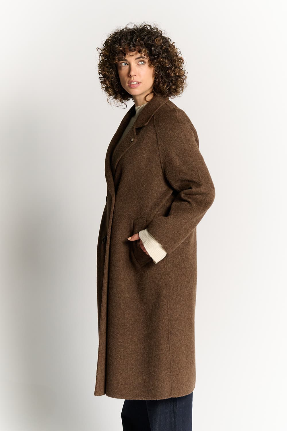 Chocolate Double-Breasted Alpaca Coat