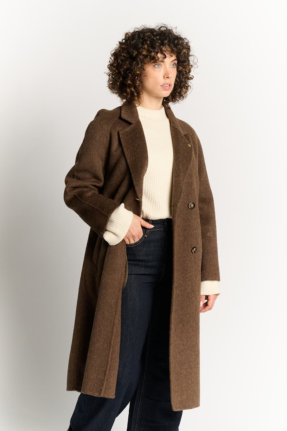Chocolate Double-Breasted Alpaca Coat
