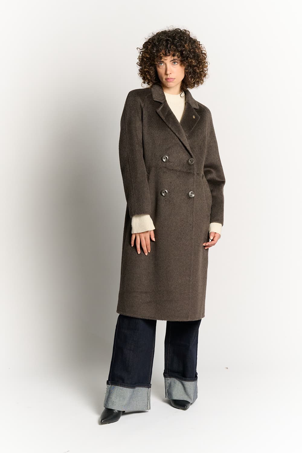 Double-Breasted Dove Coat Alpaca
