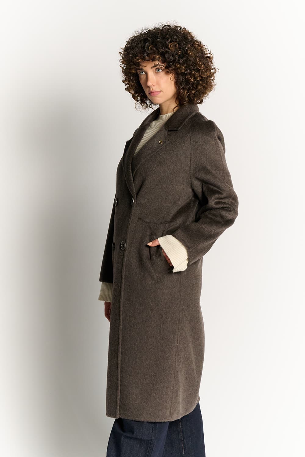 Double-Breasted Dove Coat Alpaca