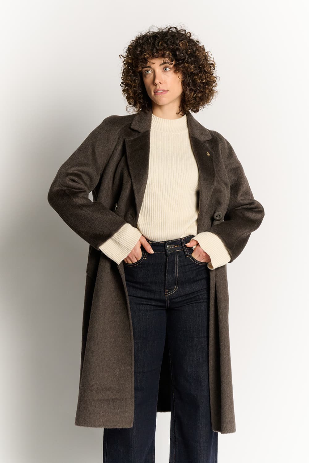 Double-Breasted Dove Coat Alpaca