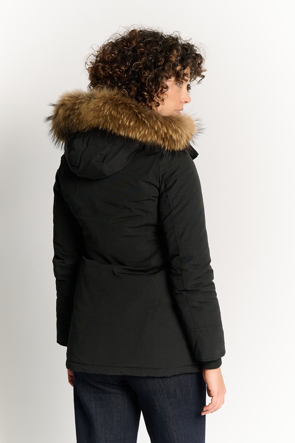 Black Women's Down Jacket with Fur