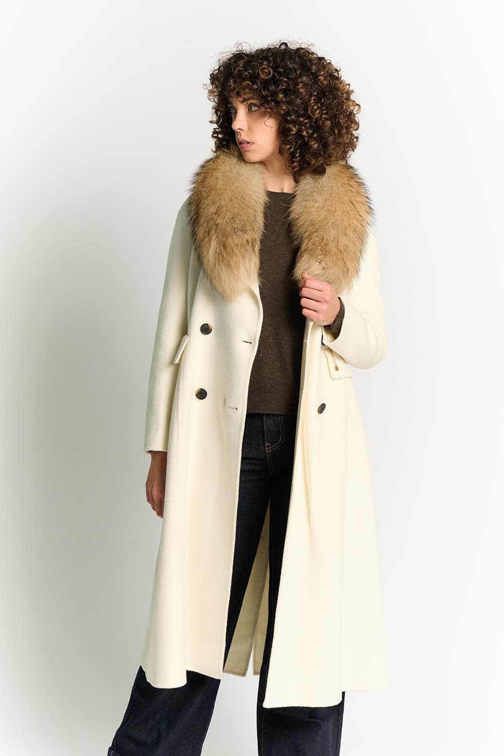 White Coat with Fur Collar