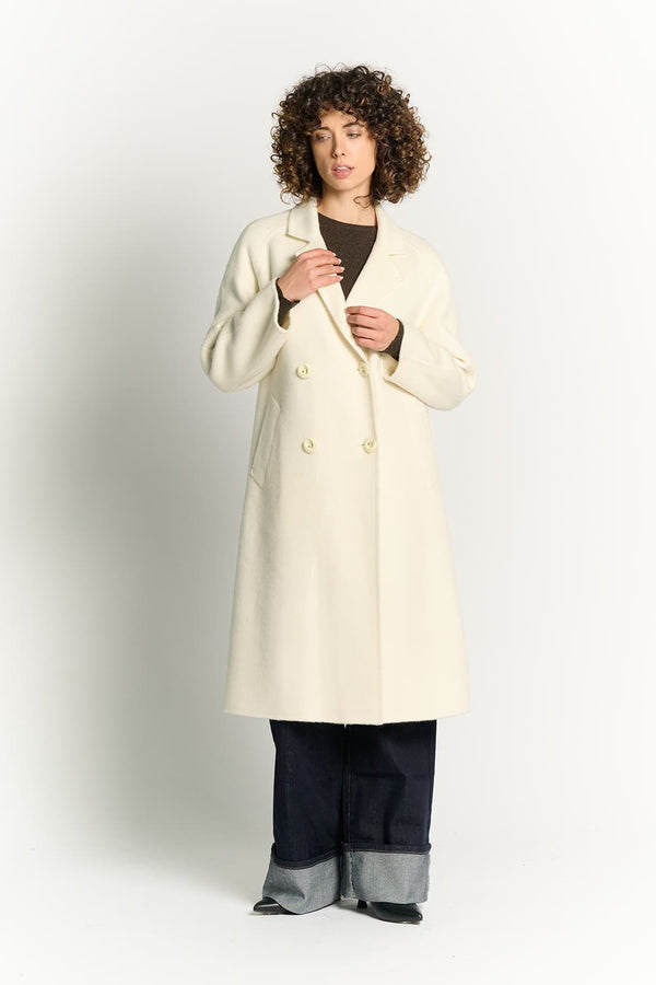 Beige Double-Breasted Alpaca Coat