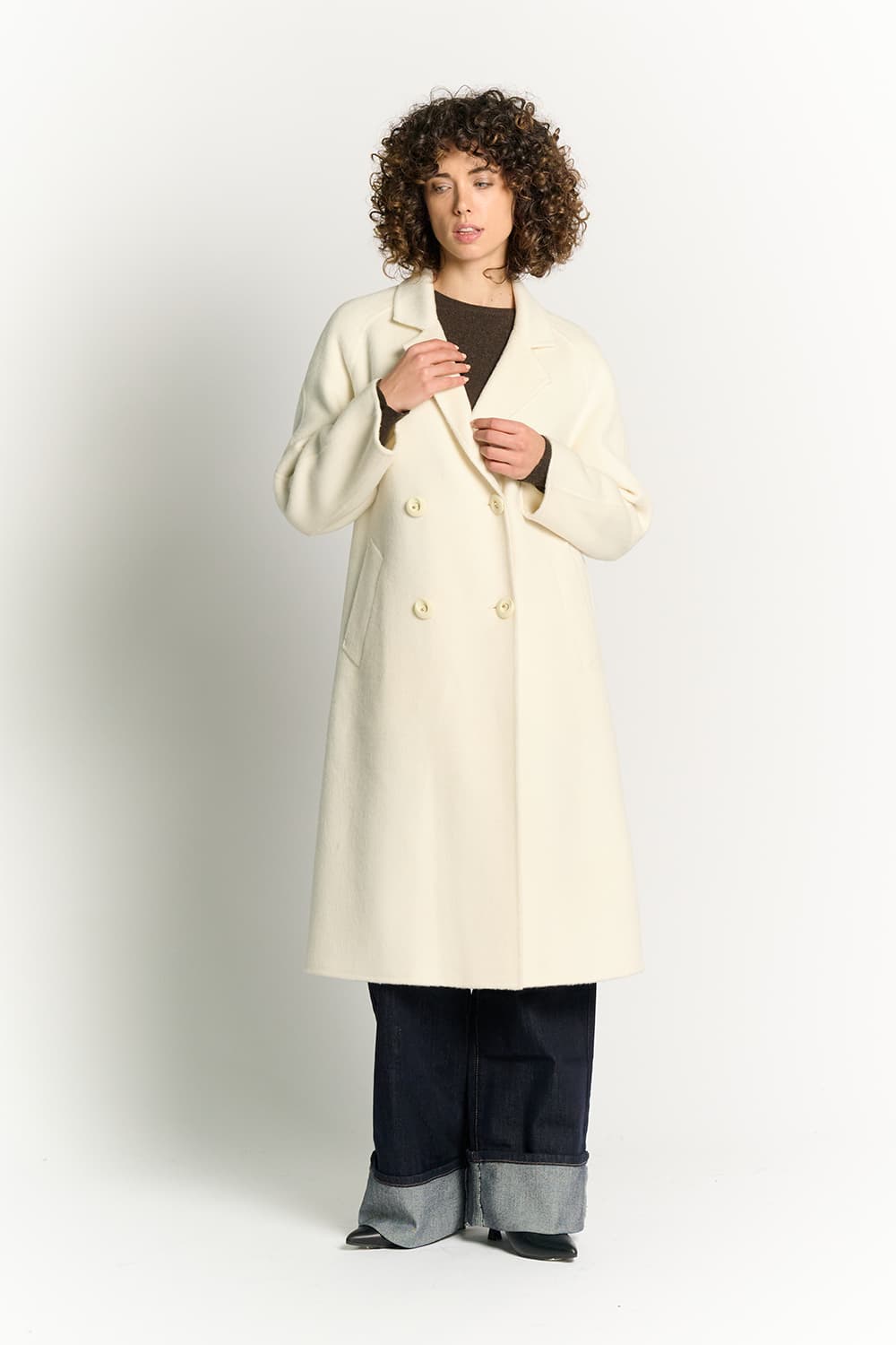 Beige Double-Breasted Alpaca Coat