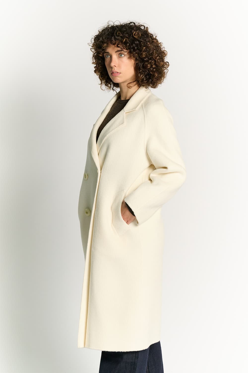 Beige Double-Breasted Alpaca Coat