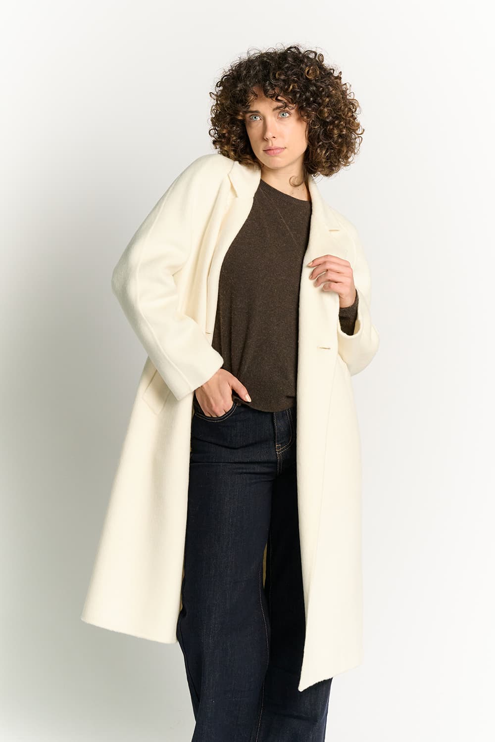 Beige Double-Breasted Alpaca Coat