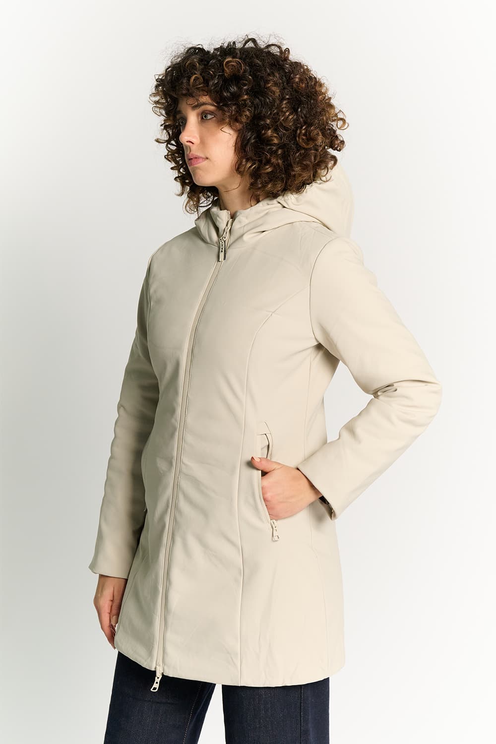 Lange Beige Thermische Donsjas voor Dames