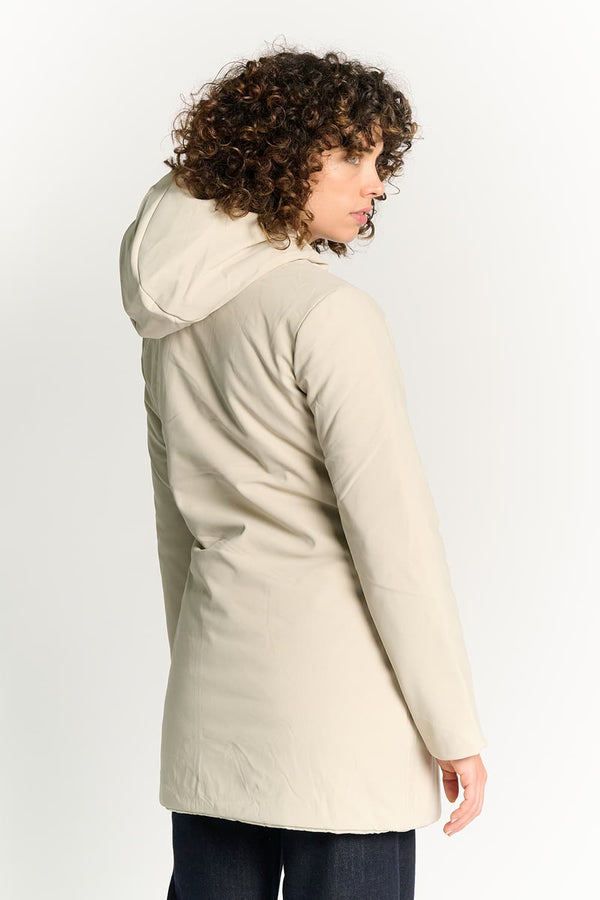 Long Beige Thermal Down Jacket for Women