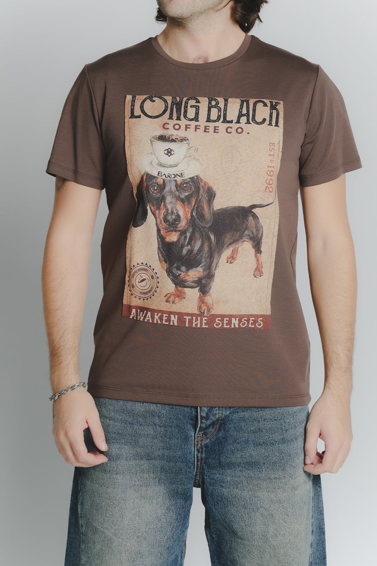 Men's T-Shirt Dachshund Print Chocolate
