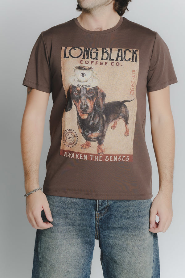 Heren T-Shirt Teckel Print Chocolade