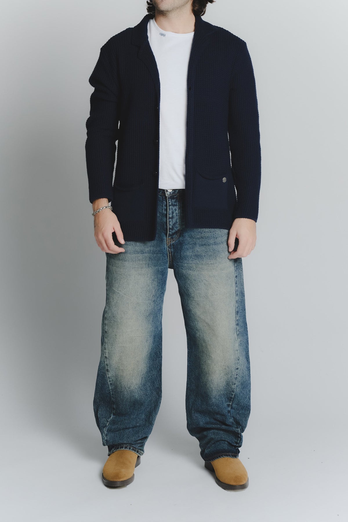 Cárdigan de mezcla de lana azul para hombres