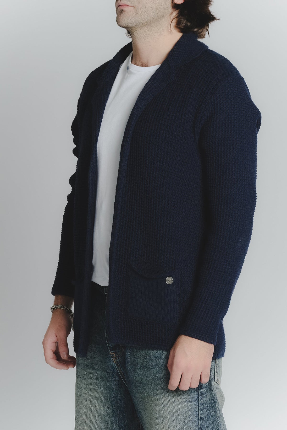 Cárdigan de mezcla de lana azul para hombres