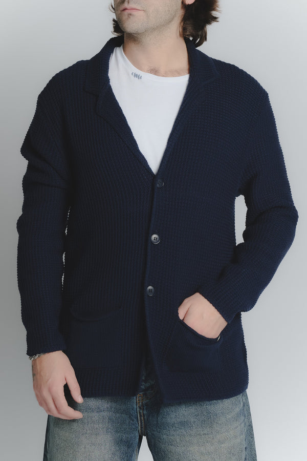 Heren Blauw Wolmix Cardigan