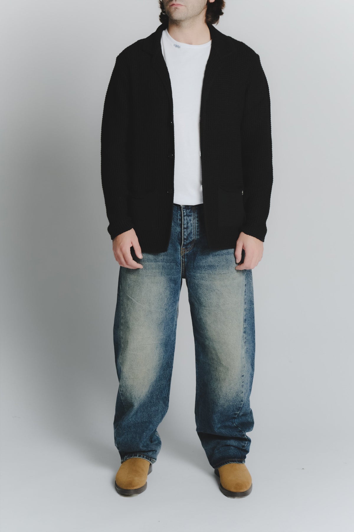 Men's Black Wool Blend Cardigan