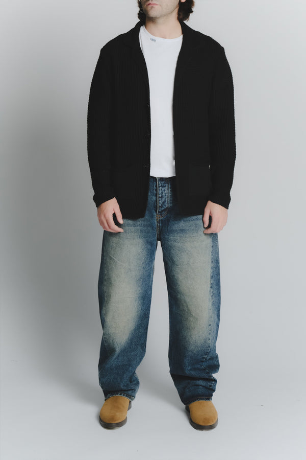Men's Black Wool Blend Cardigan