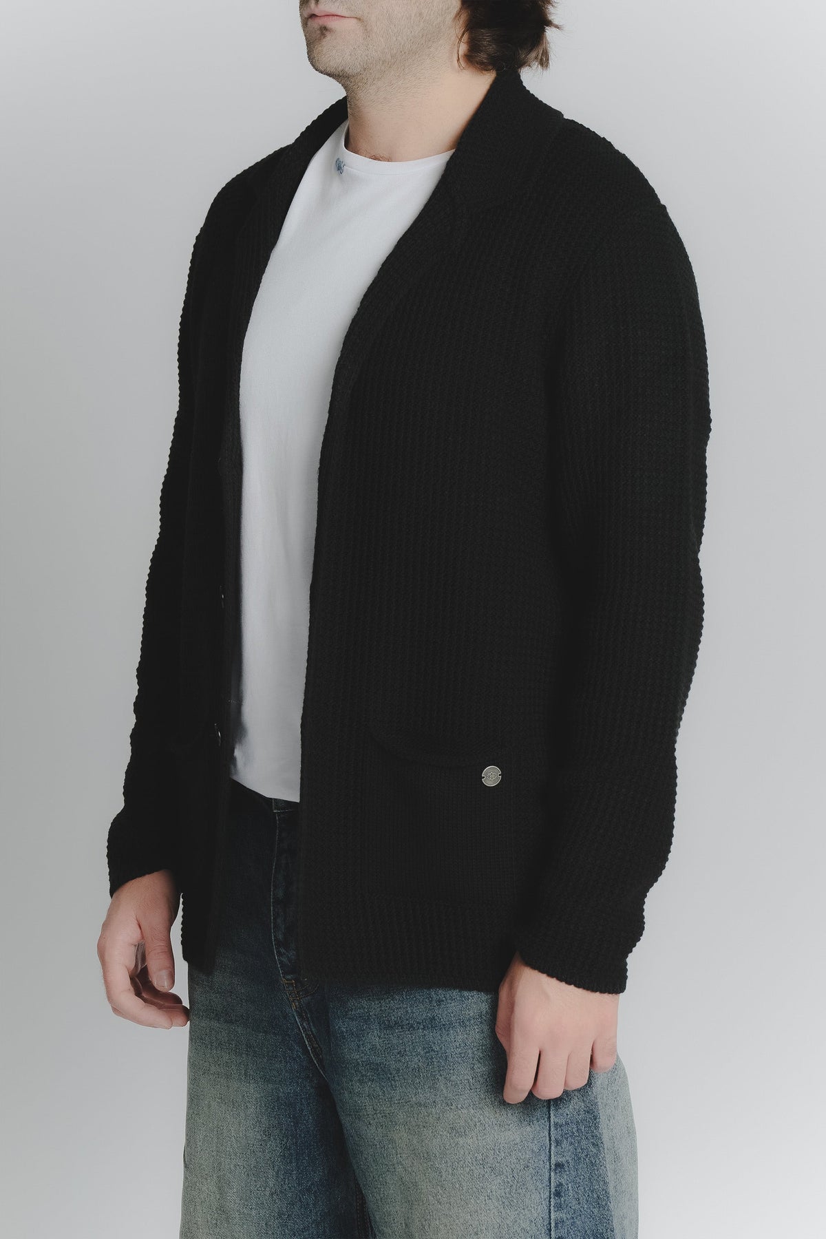 Men's Black Wool Blend Cardigan