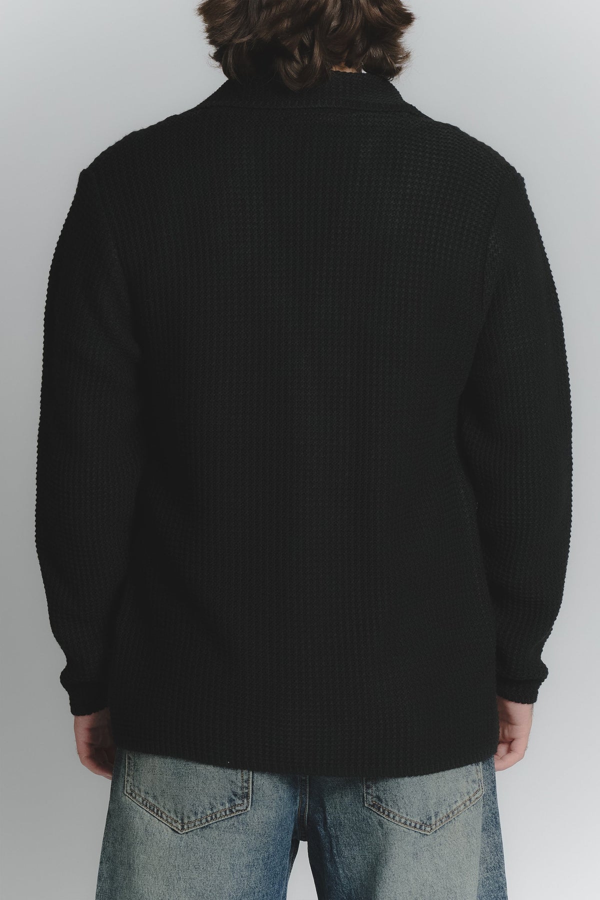 Men's Black Wool Blend Cardigan