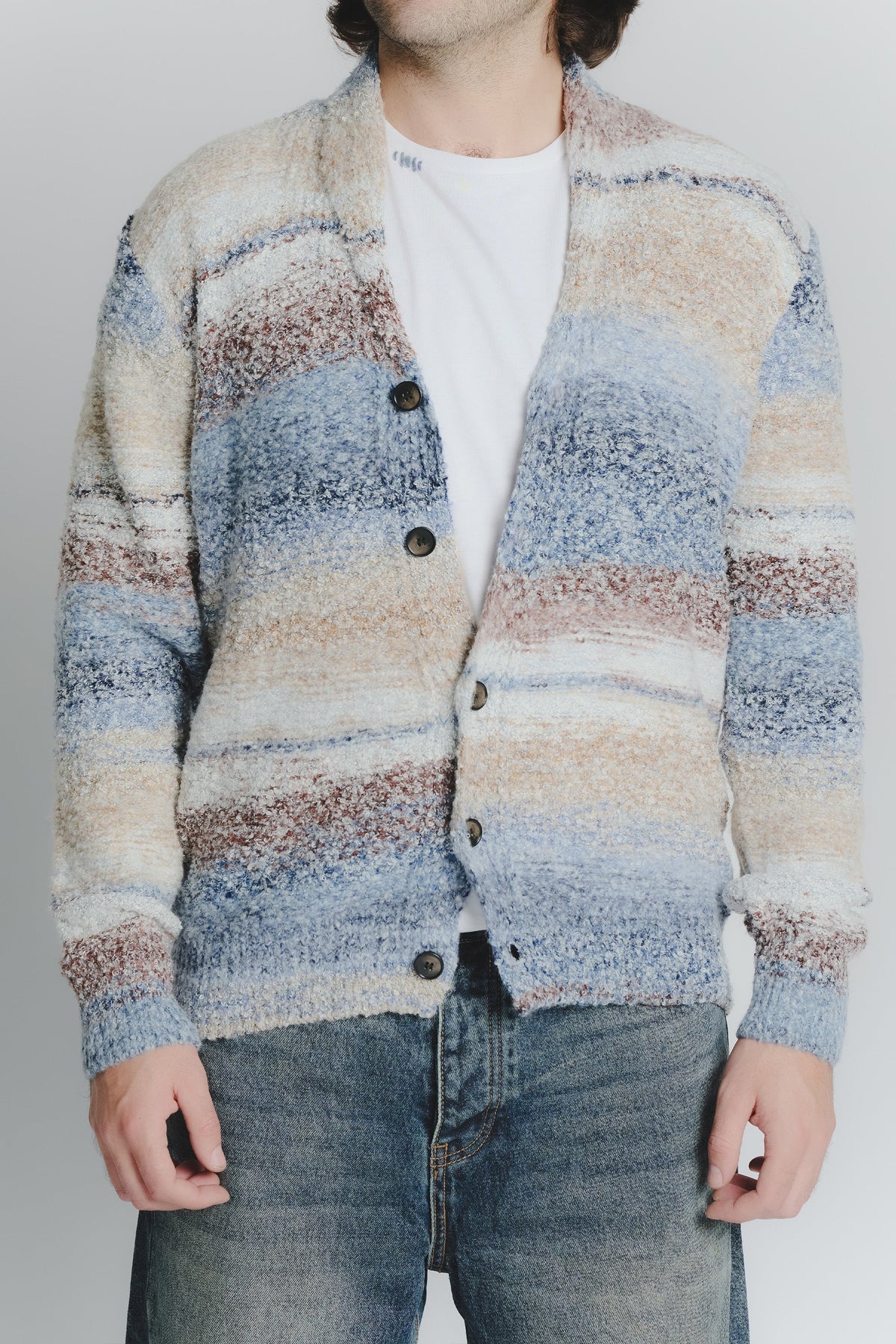 Men's Beige Denim Mélange Cardigan