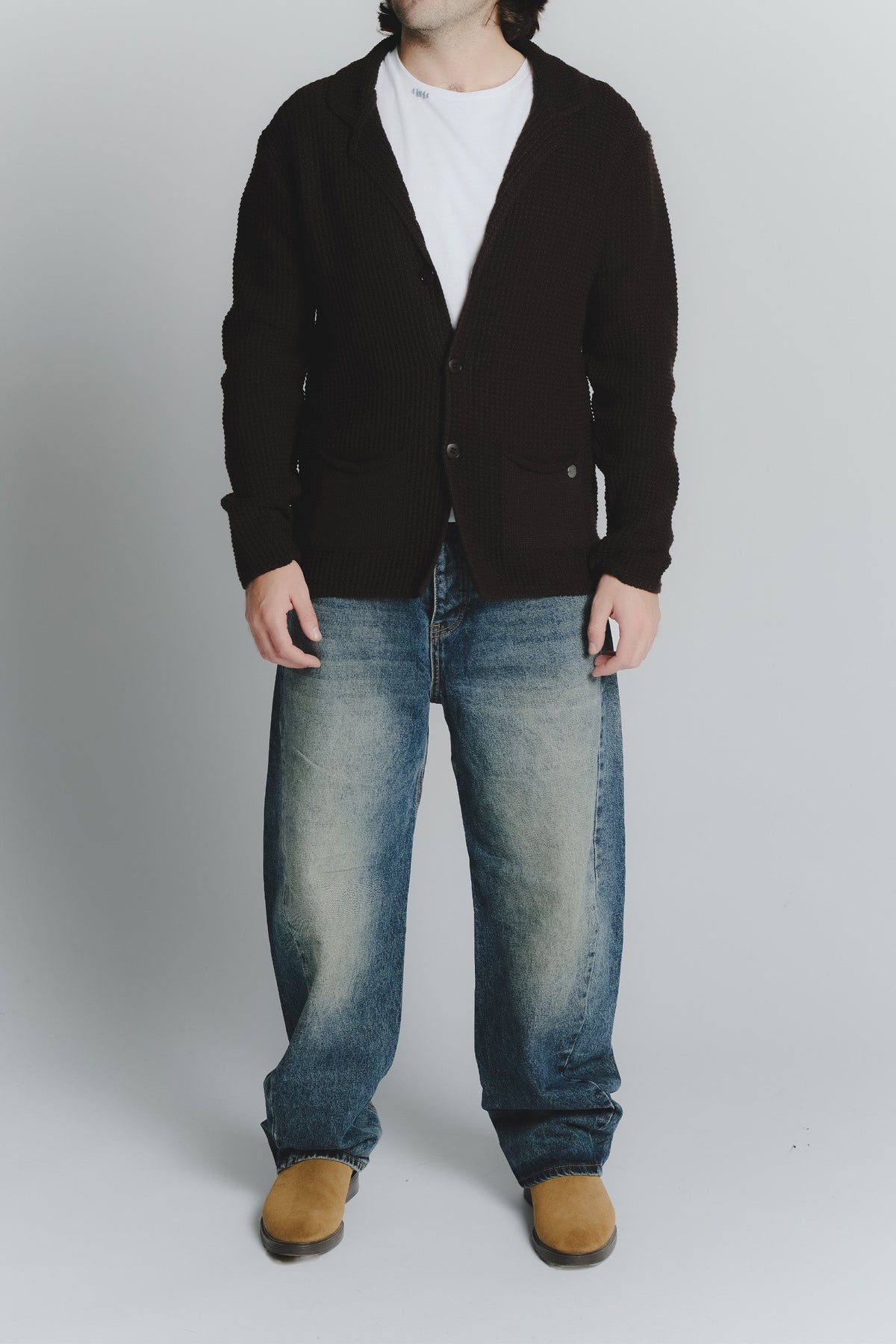 Heren Donkerbruin Wolmix Cardigan