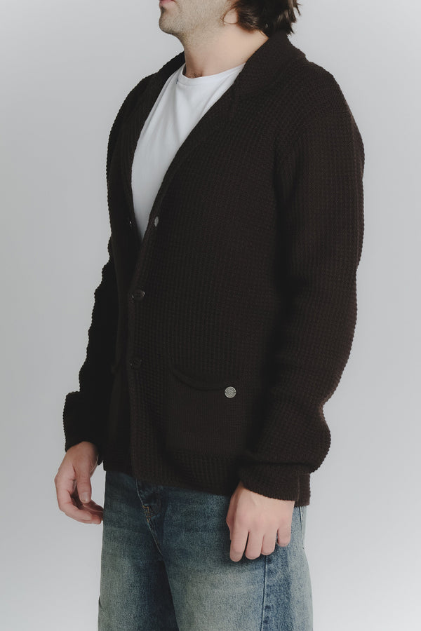 Heren Donkerbruin Wolmix Cardigan