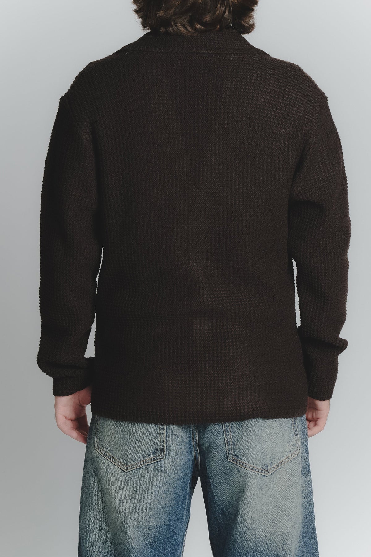 Heren Donkerbruin Wolmix Cardigan