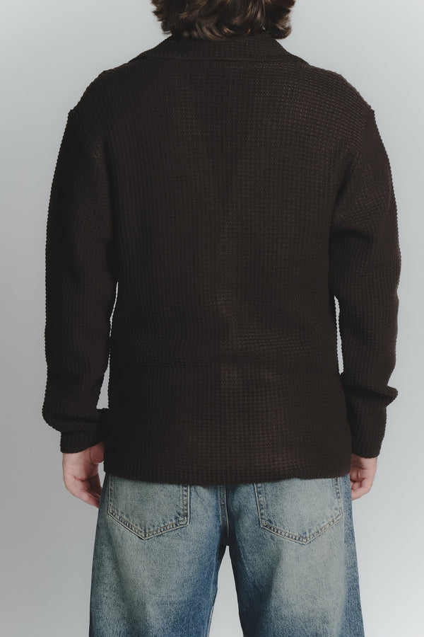 Heren Donkerbruin Wolmix Cardigan