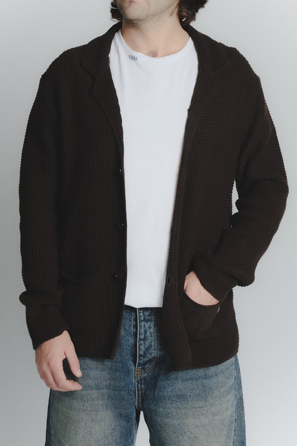 Heren Donkerbruin Wolmix Cardigan