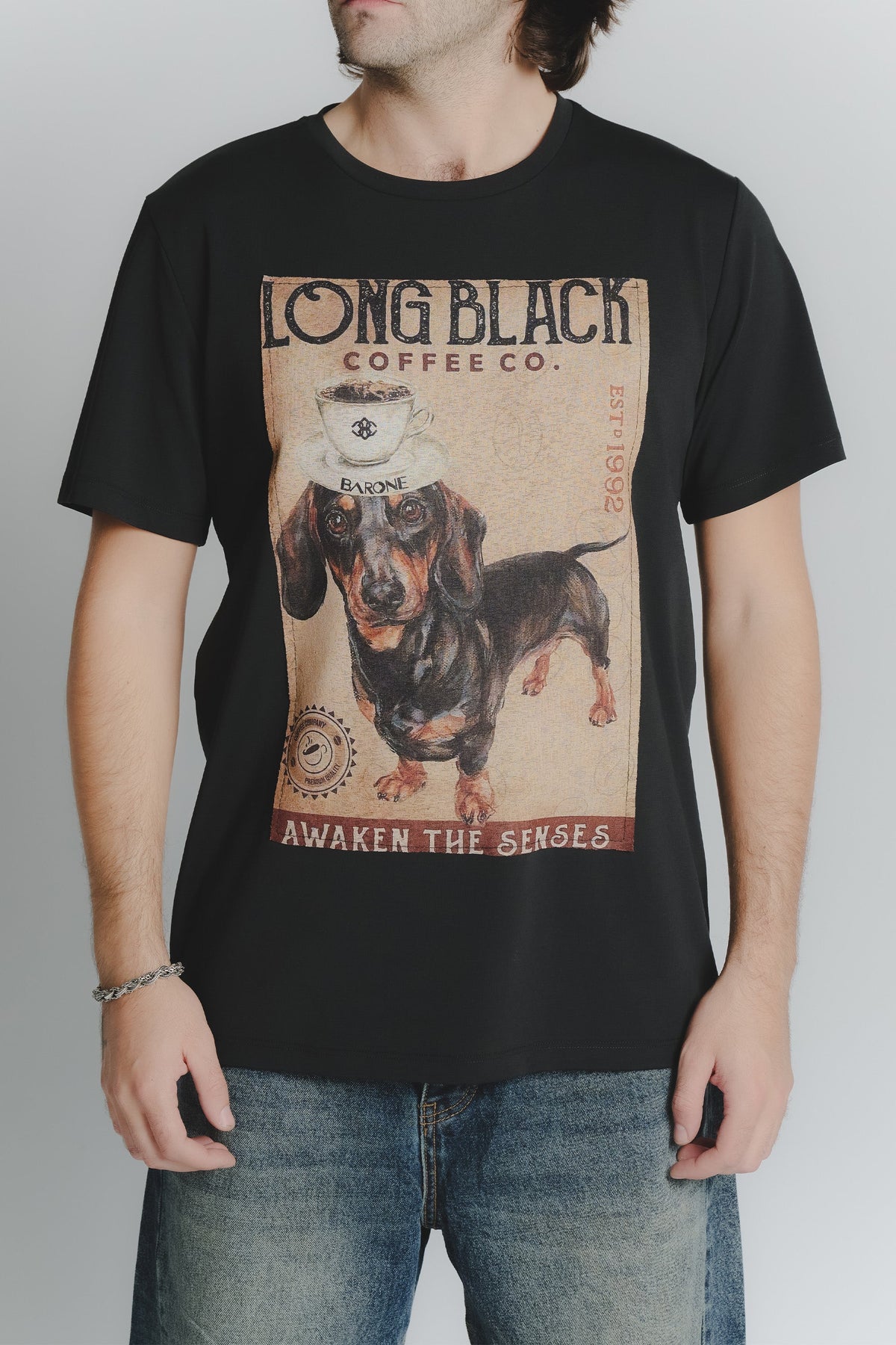T-Shirt Uomo Stampa Bassotto Nero