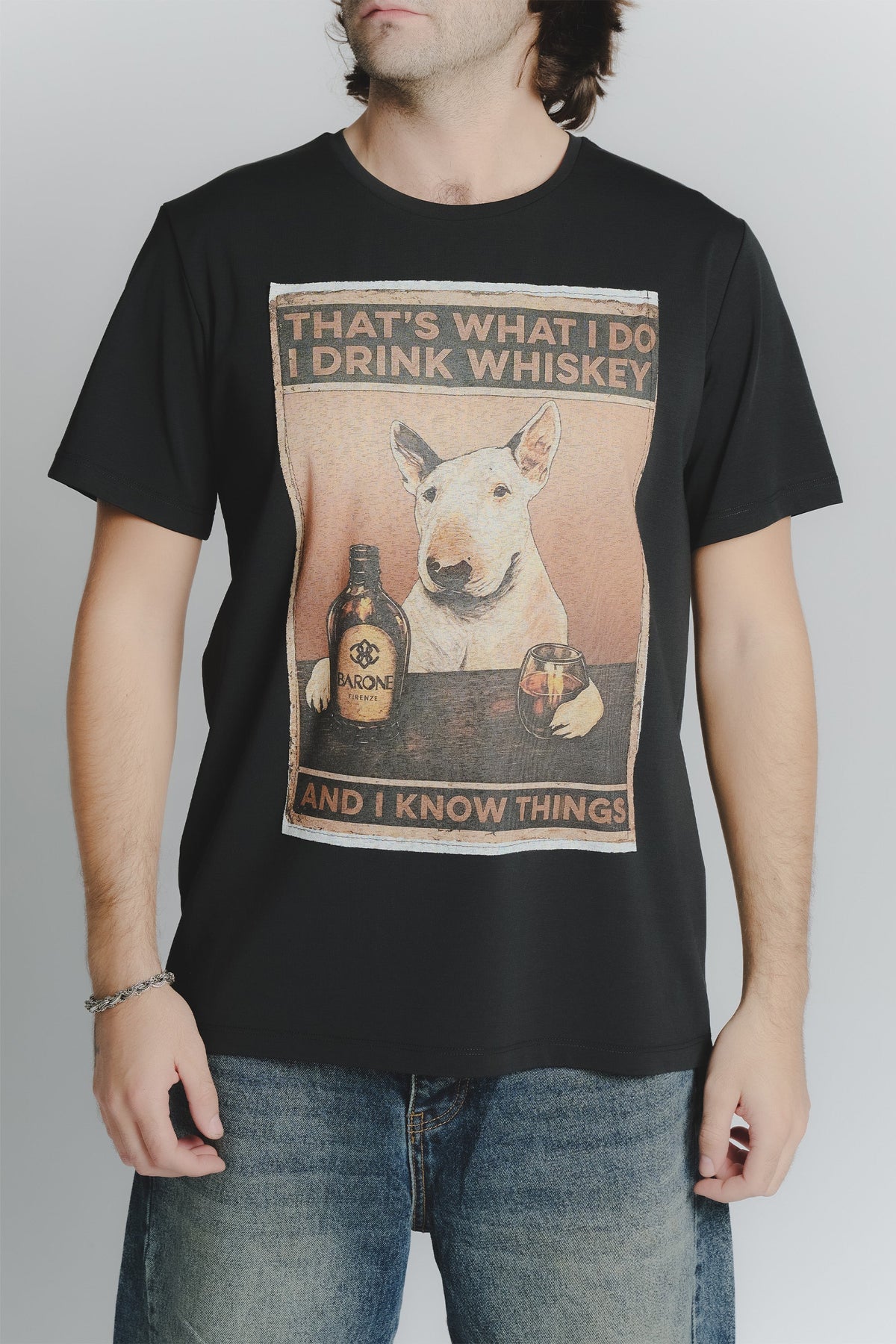 Camiseta de Hombre con Estampado de Bull Terrier Negra