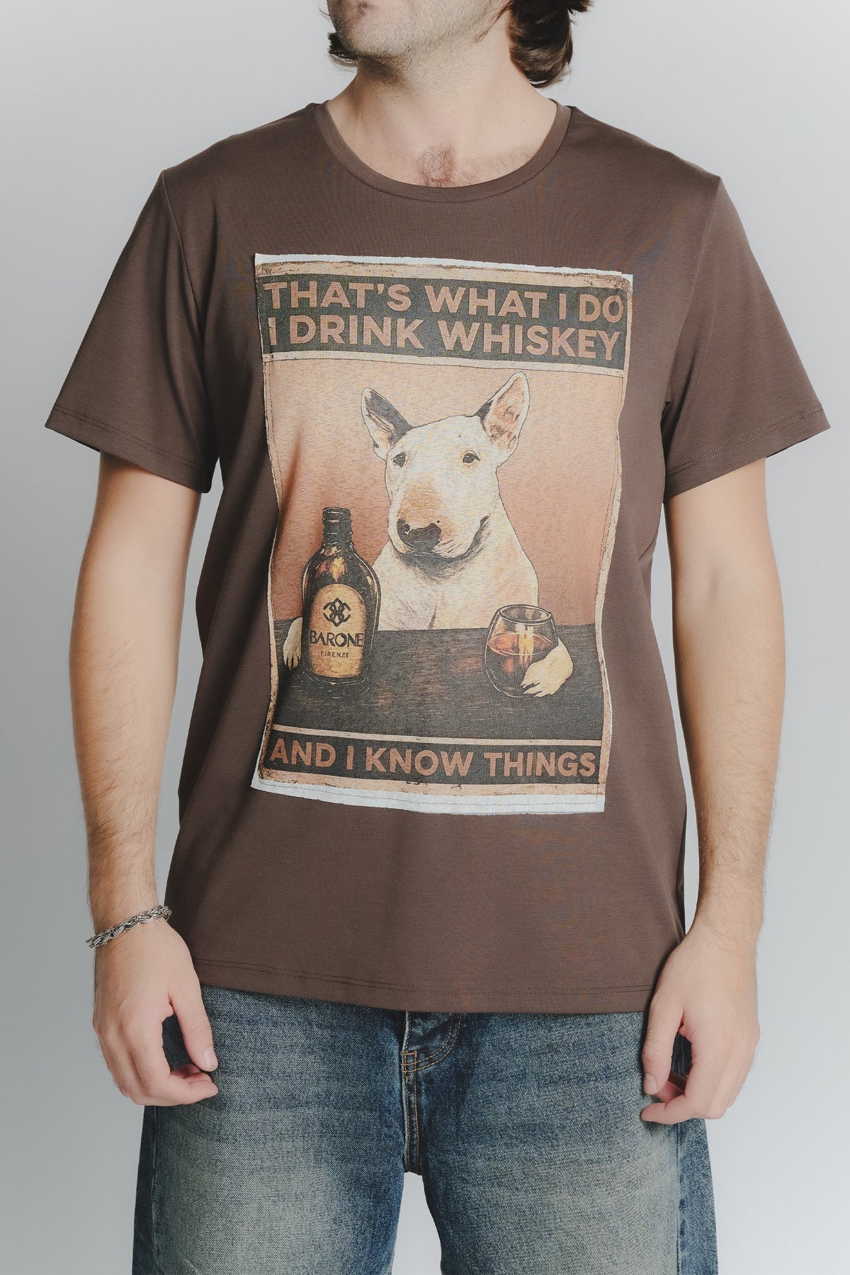 Men's T-Shirt Bull Terrier Print Chocolate