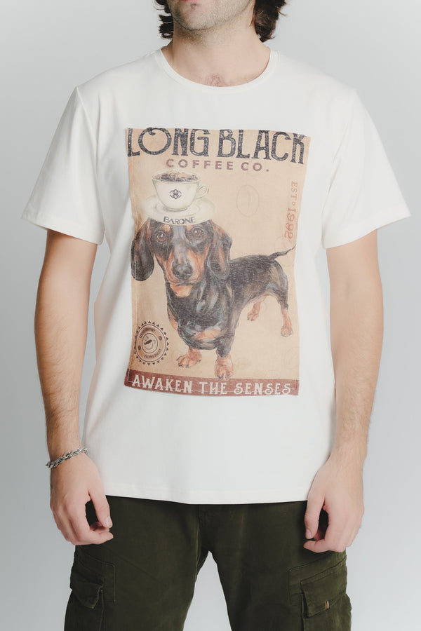 Heren T-Shirt met Teckelprint Wit