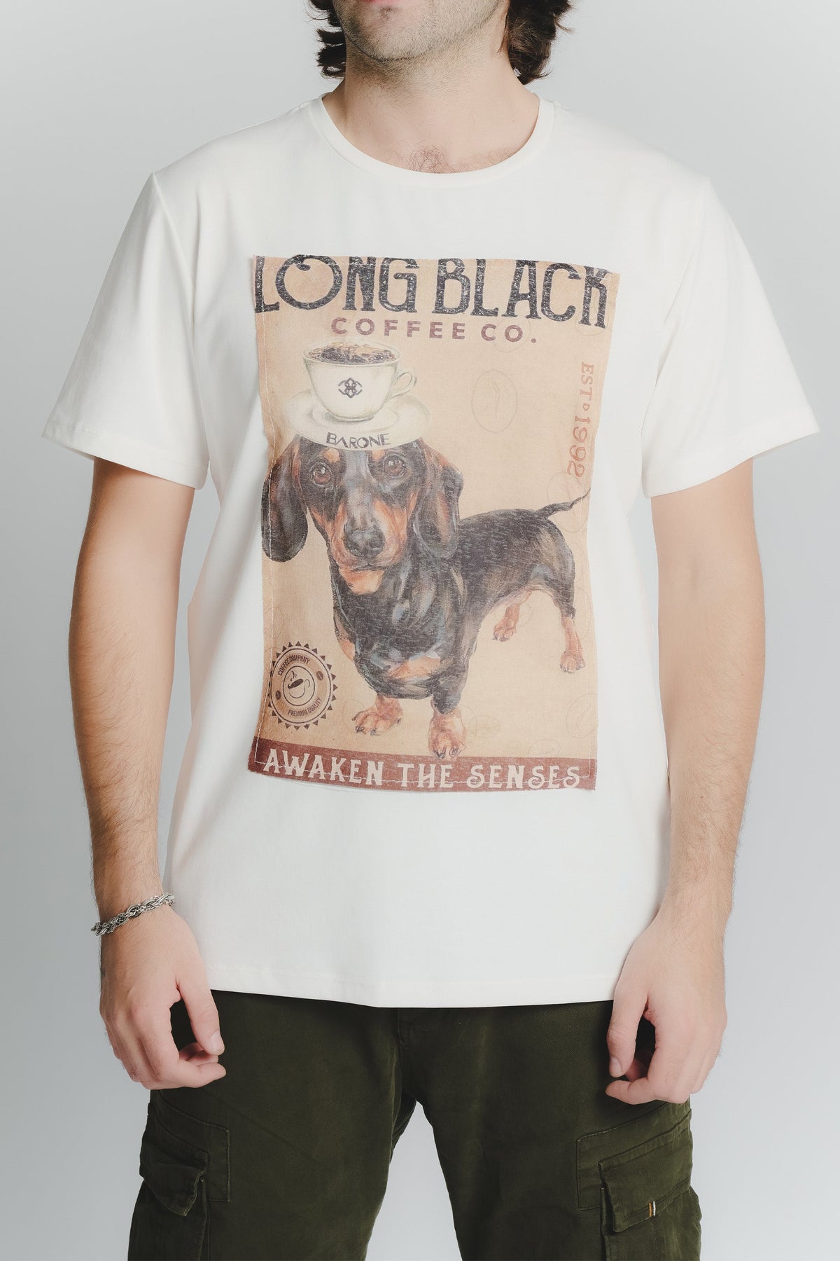 Men's T-Shirt with Dachshund Print White
